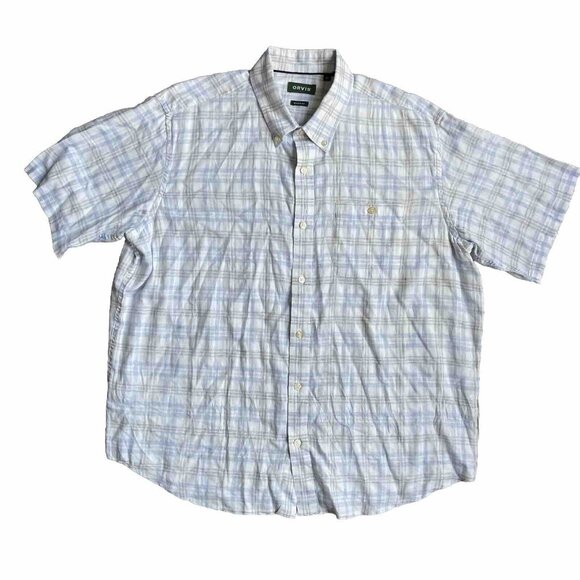 2/$18 SALE! ORVIS Mens Shirt XL Button Up Cotton White Blue Classic Plaid Cotton - Picture 1 of 7